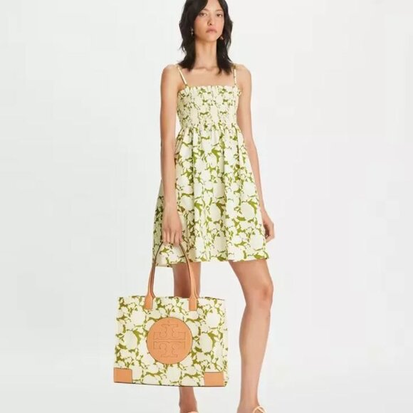 ❤️ NWT Tory Burch Ella Large Nylon Shoulder Tote Green Bold Flower AUTHENTIC - Picture 4 of 6